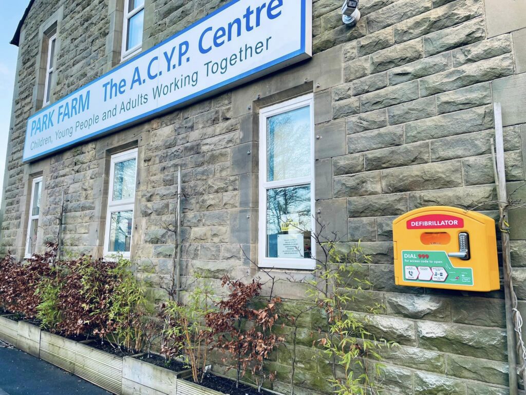 AED defibrillator at Park Farm Community Centre